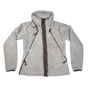 Kuhl Flight Jacket Womens L Hooded Beige Brown Sherpa Fleece Full-Zip